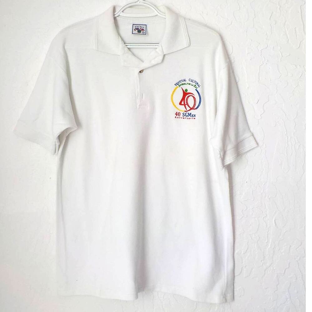 VTG White Polo Shirt Men sz XL Soka Gakkai Buddhism Mexico 40Th Festival Excell